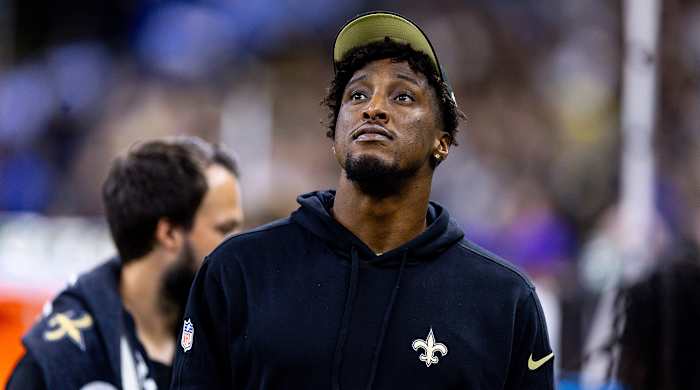 New Orleans Saints wide receiver Michael Thomas (13) looks on against the Houston Texans during the first half at the Caesars Superdome.